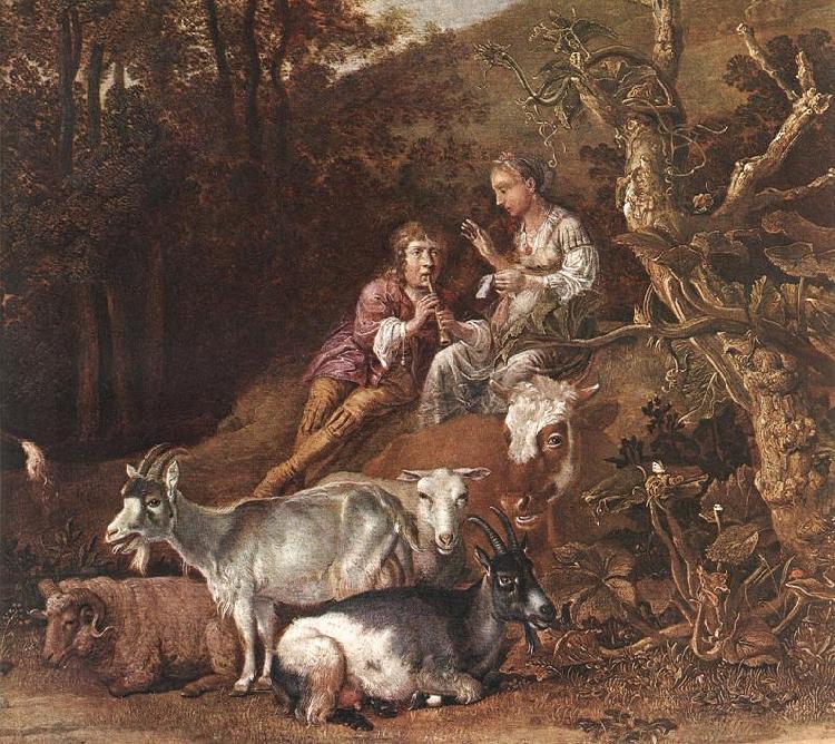 POTTER, Paulus Landscape with Shepherdess Shepherd Playing Flute (detail) ad oil painting image